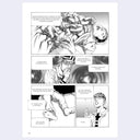 Comic book page with black and white illustrations and text bubbles.