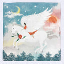 Bandana with an illustration of a girl riding a white pegasus over trees with a sun and a moon in the sky.