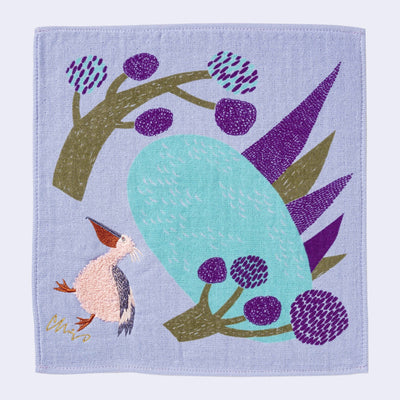 Fluffy Pelican Square Towel/Handkerchief (Purple)