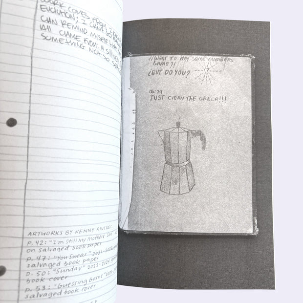 Open book with a drawing of a coffee maker on a white background