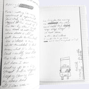 Handwritten text on a piece of paper with a small drawing of a truck.