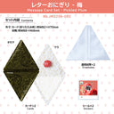 Japanese message card set with pickled plum flavor, showing the contents: a dark green nori sheet, a white washi paper card, a folded white envelope, two clear envelopes, and two fruit sticker packs on a white background with pink text headers.