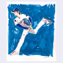 Artistic illustration of a baseball player in a Dodgers uniform with blue background