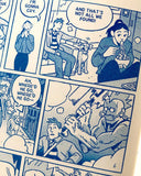 Comic strip with multiple panels showing a sequence of events.