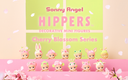 Promotional image for Sonny Angel Hippers Cherry Blossom Series with decorative mini figures on a pink and green background.