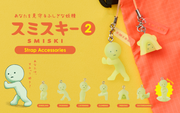 Graphic of all options that come in the Smiski Strap Accessories Capsule Gashapon - 6 cute poses with an additional secret option.