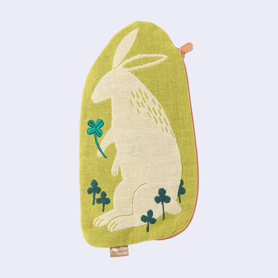 Rabbit w/ Clovers Zip Pouch/Bag (Green)