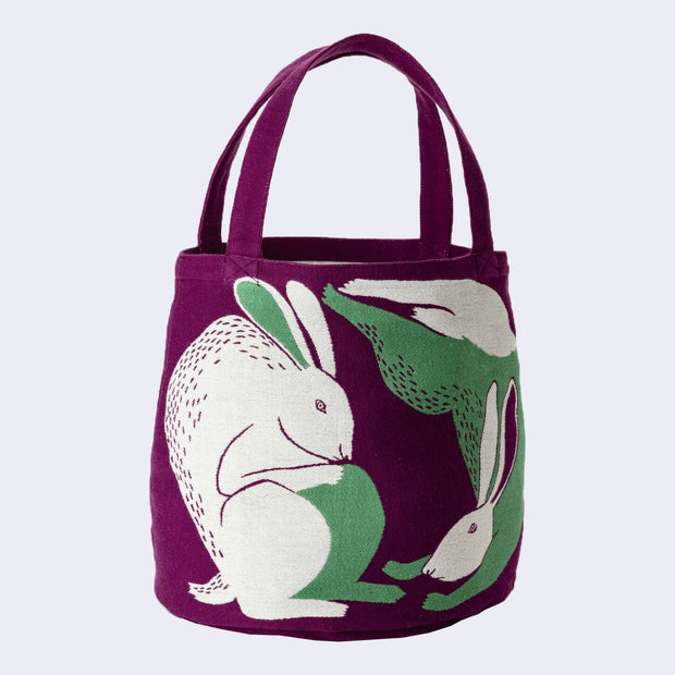 Rabbit and Plants Tote Bag (Purple)