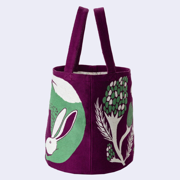 Rabbit and Plants Tote Bag (Purple)
