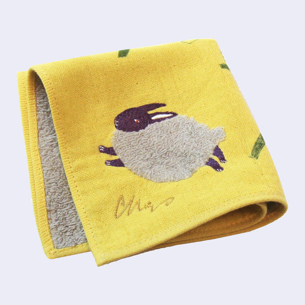 Fluffy Rabbit w/ Dandelions Square Towel/Handkerchief (Yellow)
