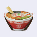 Small ceramic planter, shaped and designed to look like a ramen bowl with small wooden chopsticks poking out. Packaging encases the bowl, which has plant growing seeds and medium inside.