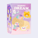 Packaging for a blind box series titled "Happy Dream" with cartoon graphics of cute, sleep themed characters
