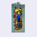 Assembled diorama style bookend, allowing a peek into a busy alleyway with shops for wizards and various magic paraphernalia all around. 