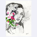Sketch of a girl, looking slightly off to the side. with flowers in her hair.