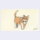 Drawing of a small brown cat wearing a bowtie.