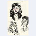 3 different sketches of woman's faces.