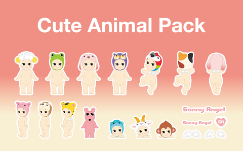 Set of cute animal-themed stickers with 'Sonny Angel' branding on a pink background