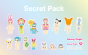 Set of colorful Sonny Angel stickers with a gradient background and 'Secret Pack' text.