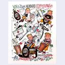 Back of book with cartoon-style advertisement for Hershey's Chocolate Syrup with characters and text