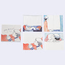 Memo pad with 4 different design variant for pages of someone lounging around their home.