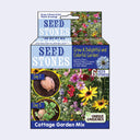 Seed stones packaging with images of flowers and text on a light purple background