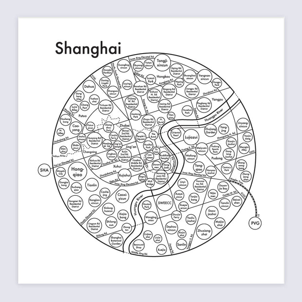 Map of Shanghai with district labels on a white background
