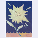 Illustration of of an anthropomorphized flower with a star shaped blossom. It has a closed eye expression.