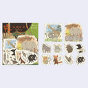 Set of animal-themed stickers on a light gray background