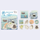 Set of illustrated stickers featuring endangered species by Shinzi Katoh on a light blue background.