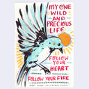 Colorful illustration of a bird with motivational text on a light purple background