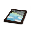 A semi-3D clay artwork, shaped like a card with a blue sky with white clouds, four black birds in flight, and a gray fence in the foreground, set against a plain white background. Scene is kept within a clay frame made to look like wood.