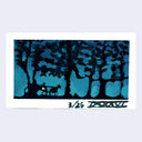 Blue abstract art print with a white border on a light gray background