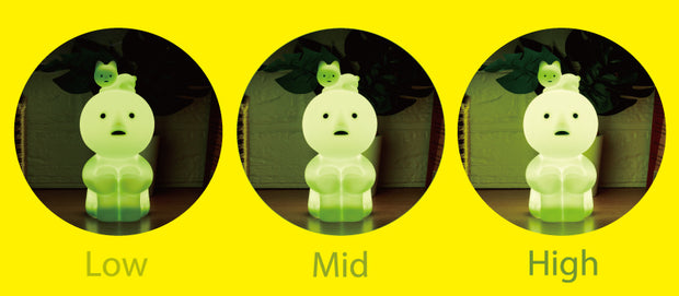 3 different light settings for the Smiski lamp, low mid and high with the appropriate amount of light for each setting.