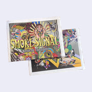 2 folded issues of a full color newspaper, Smoke Signal, featuring the art of Keiichi Tanaami. Cover features psychedelic art with many colors, and visuals of eyes, skeletons, animals and planes.