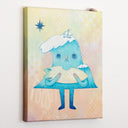 Illustration of an anthropomorphized wave character, standing and holding a surfboard with a tiny bite taken out of it. Atop the wave is a small sail boat.