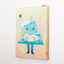 Illustration of an anthropomorphized wave character, standing and holding a surfboard with a tiny bite taken out of it. Atop the wave is a small sail boat.