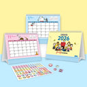 Example of Peanuts-themed calendar and stickers on a blue and yellow background