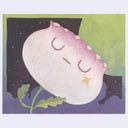 Painting of an anthropomorphized purple flower, swaying to the side with a star shaped tear.