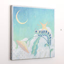 Illustration of a caterpillar on a leaf with a star on its back and moon in the background