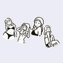 Four black and white illustration stickers of women in various states of undress and poses.