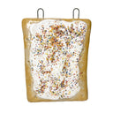 Ceramic sculpture made to look like a Poptart with white icing and rainbow sprinkles.