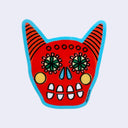 A colorful Mexican Day of the Dead (Día de los Muertos) sugar skull sticker on a light gray background.