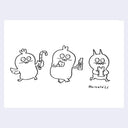 Three cartoon monsters with different expressions and poses on a white background. They all carry a piece of candy, some partially eaten.