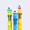 3 colorful multi-color click ballpoint pens, each with a white rubber Terrier dog as the pen topper.