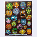 Sticker sheet with 20+ different stickers of monster faces.