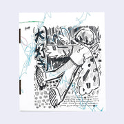 Back cover of the cardboard box, which is an illustration of a girl with feathery wings as arms, laying on the ground.