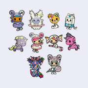 10 differently designed die cut enamel pins of tokidoki characters, dressed in galactic and sweets themed attire. For each design option, please refer to product description.