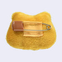 Yellow plush toad head-shaped brooch with a safety pin