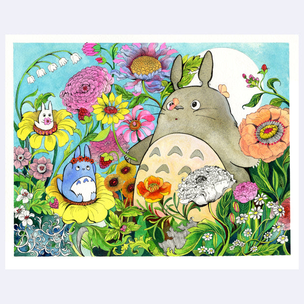Totoro Show 2025 - S.Jin - "Totoro in the Realm of Giant Flowers" Art Print