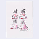 Illustration of 4 of the same character, sitting on the ground and gradually transitioning into a trash bag.